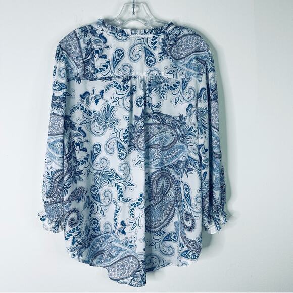 Cynthia Rowley blue white paisley lightweight semi sheer coastal preppy top 1X - Picture 7 of 7